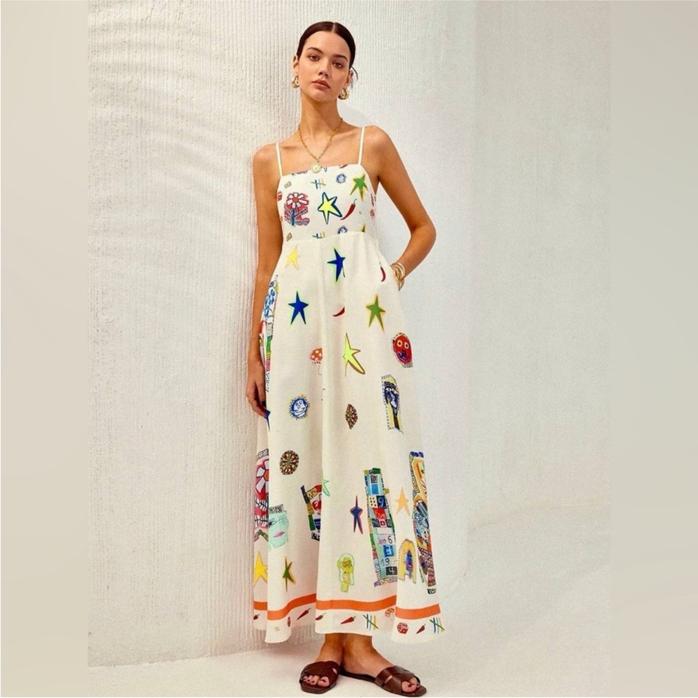 Commense Adjustable Strap Print Dress With Pockets